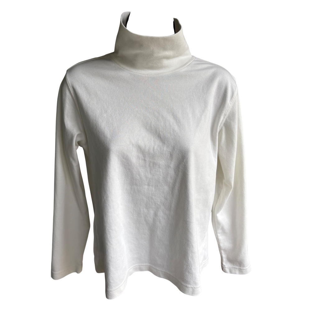 Lands End Women White Long Sleeve Cotton Turtleneck Top Petite S 6-8 RN 62830